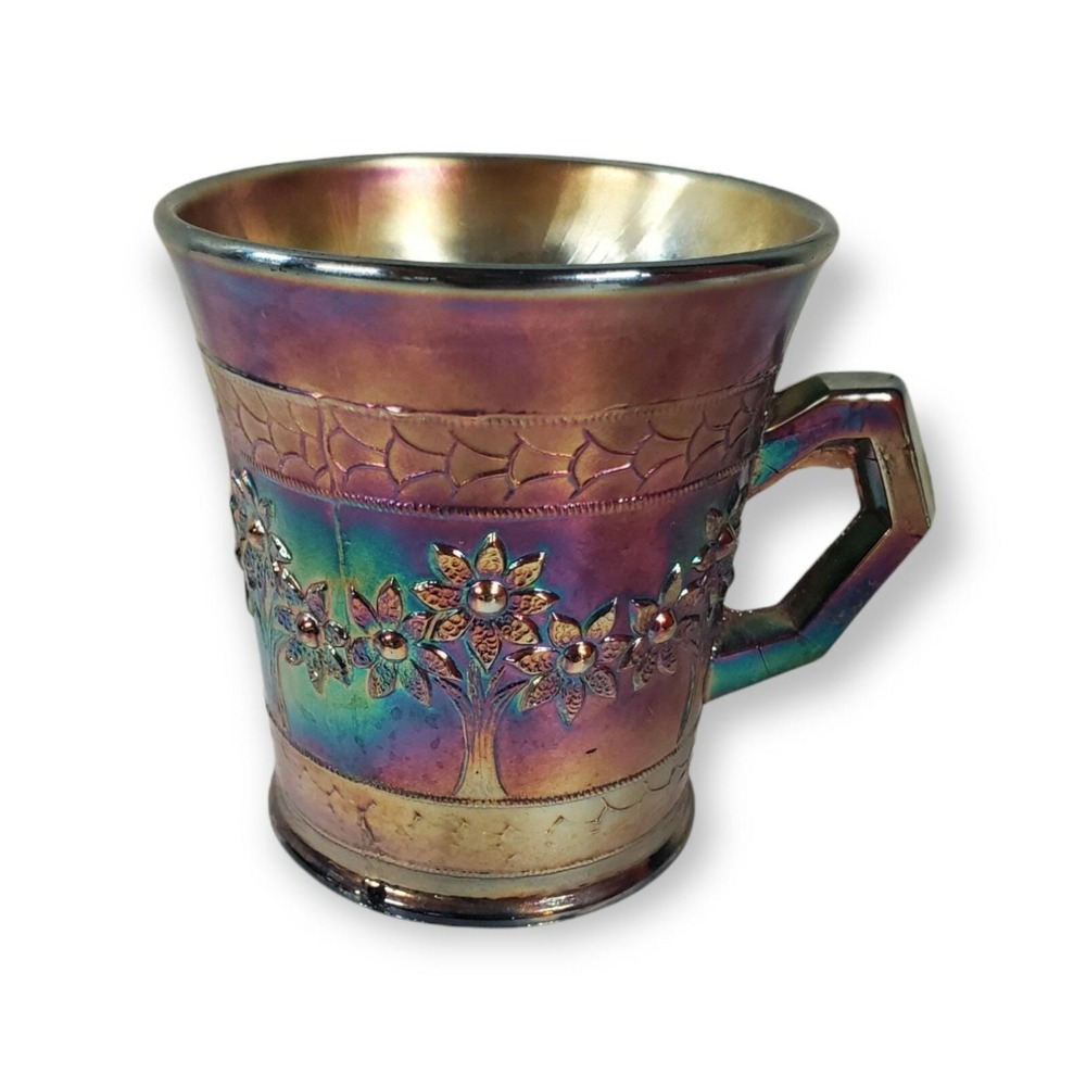 Antique 1907-1920s Fenton ORANGE TREE Cobalt Blue Carnival Glass Mug Cup‎
